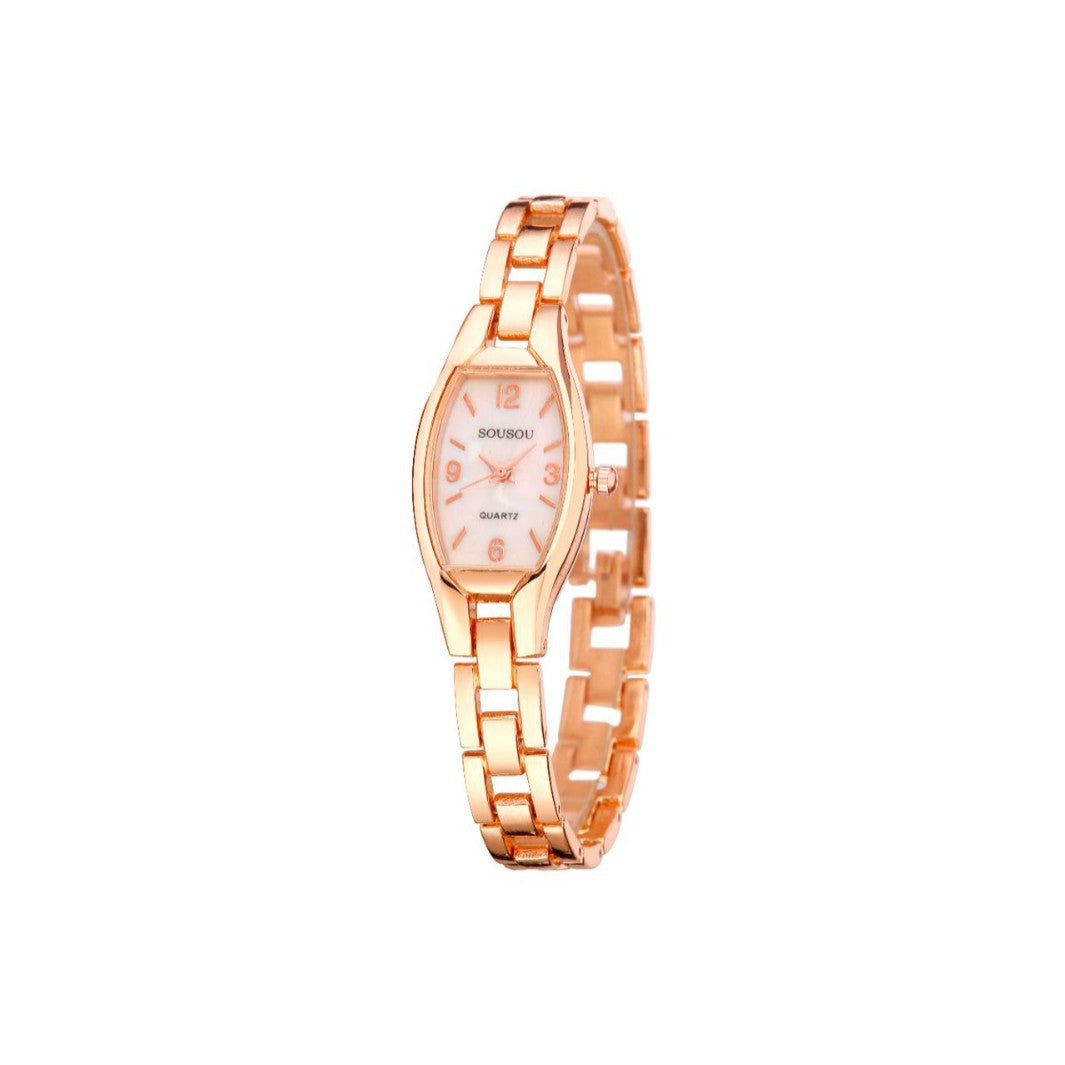 Women's Quartz Watch With Stainless Steel Strap And Buckle, Featuring Tempered Glass Mirror And Pointer Display