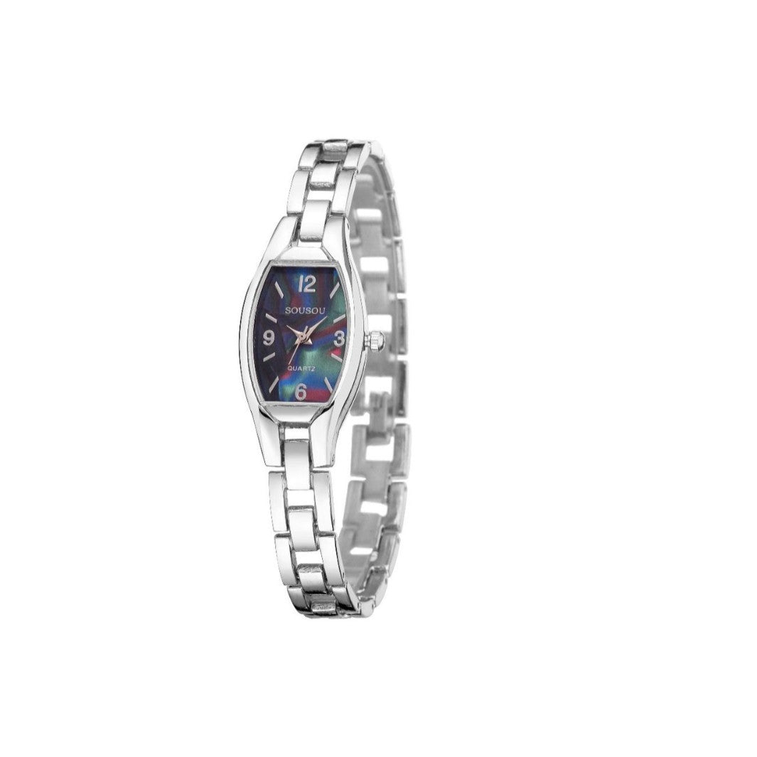 Women's Quartz Watch With Stainless Steel Strap And Buckle, Featuring Tempered Glass Mirror And Pointer Display