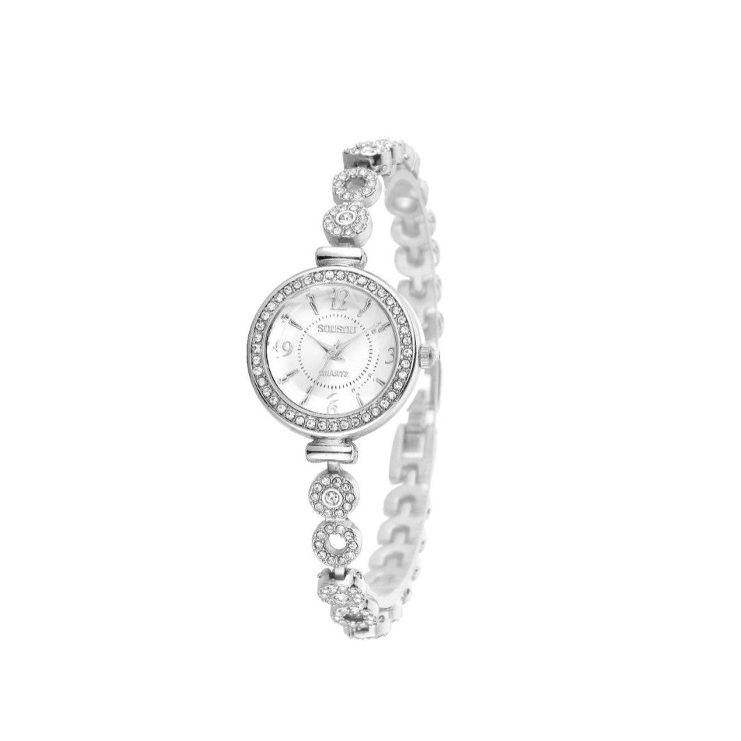 Women's Quartz Watch With Stainless Steel Strap And Buckle, Featuring Tempered Glass Mirror And Pointer Display