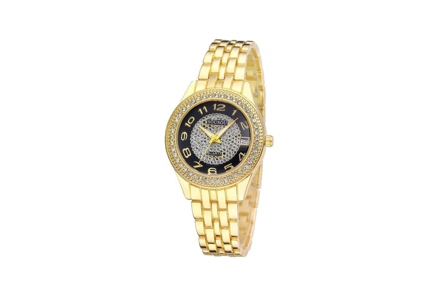 Women's Quartz Watch With Stainless Steel Strap And Horseshoe Buckle, Featuring Tempered Glass Mirror And Pointer Display