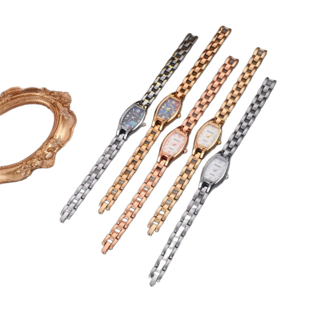 Women's Quartz Watch With Stainless Steel Strap And Buckle, Featuring Tempered Glass Mirror And Pointer Display