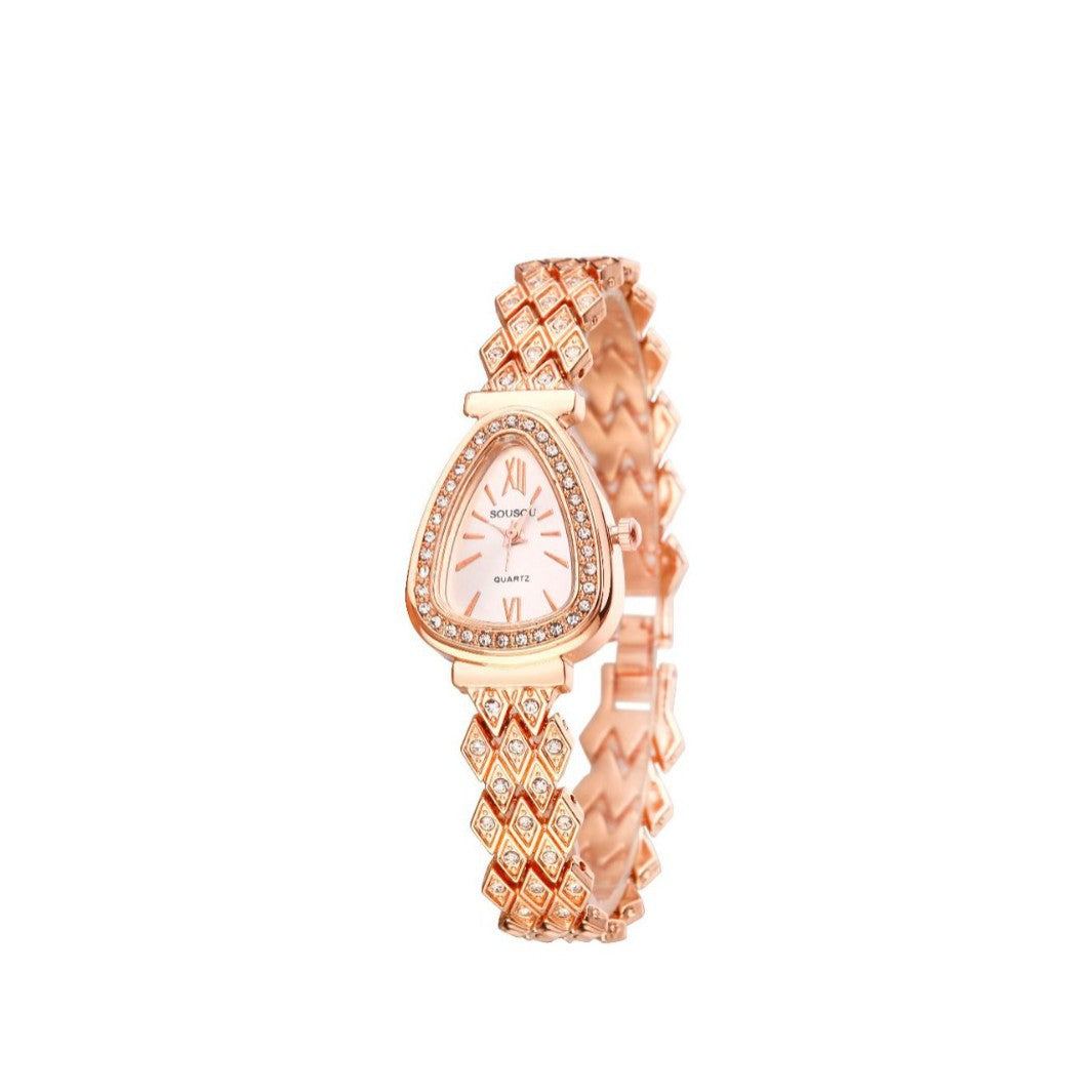 Women's Quartz Watch With Stainless Steel Strap And Buckle, Featuring Tempered Glass Mirror And Pointer Display