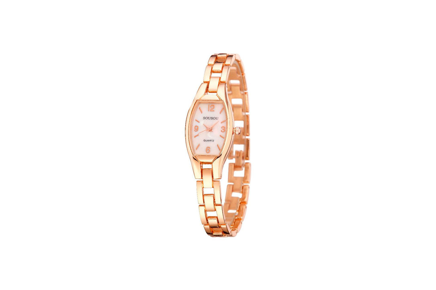Women's Quartz Watch With Stainless Steel Strap And Buckle, Featuring Tempered Glass Mirror And Pointer Display