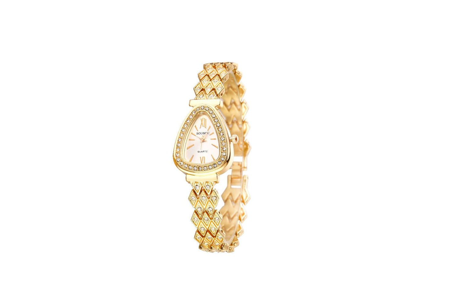 Women's Quartz Watch With Stainless Steel Strap And Buckle, Featuring Tempered Glass Mirror And Pointer Display