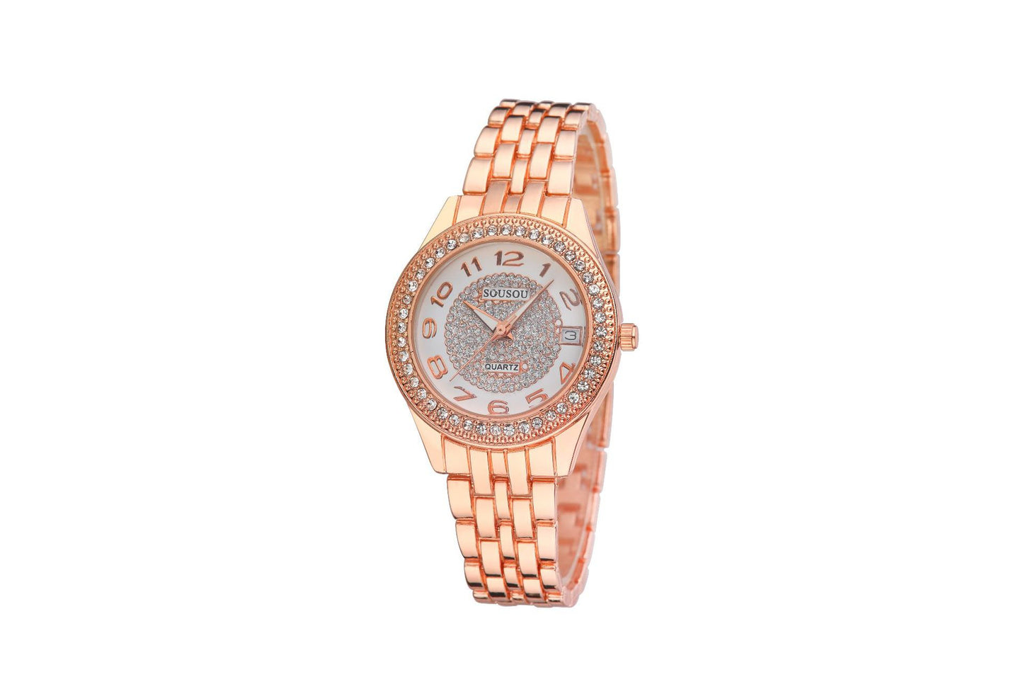 Women's Quartz Watch With Stainless Steel Strap And Horseshoe Buckle, Featuring Tempered Glass Mirror And Pointer Display