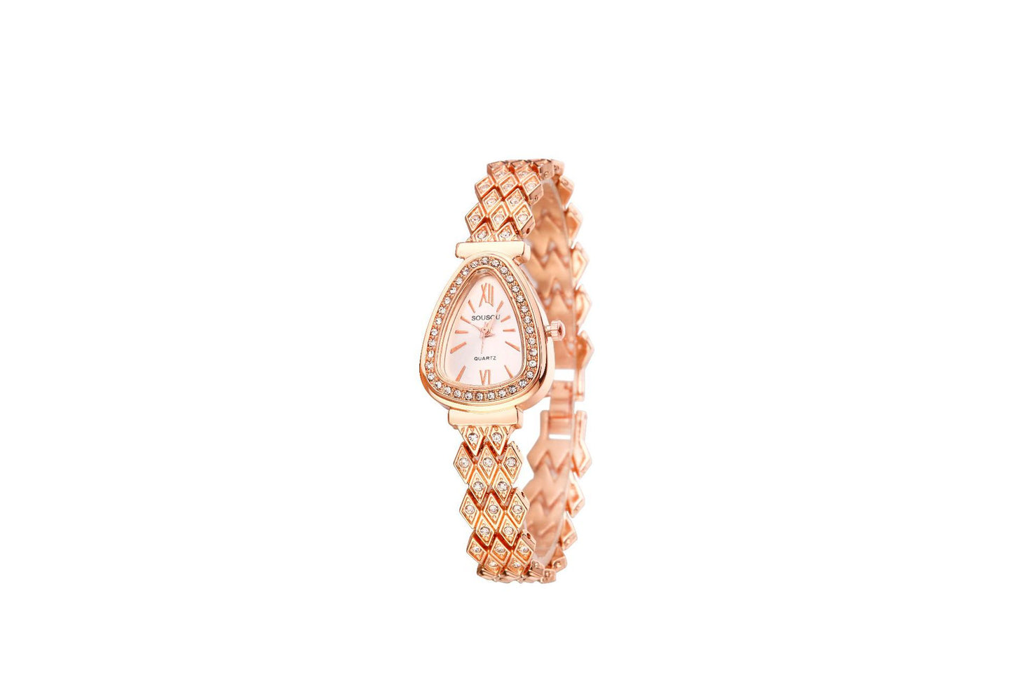 Women's Quartz Watch With Stainless Steel Strap And Buckle, Featuring Tempered Glass Mirror And Pointer Display
