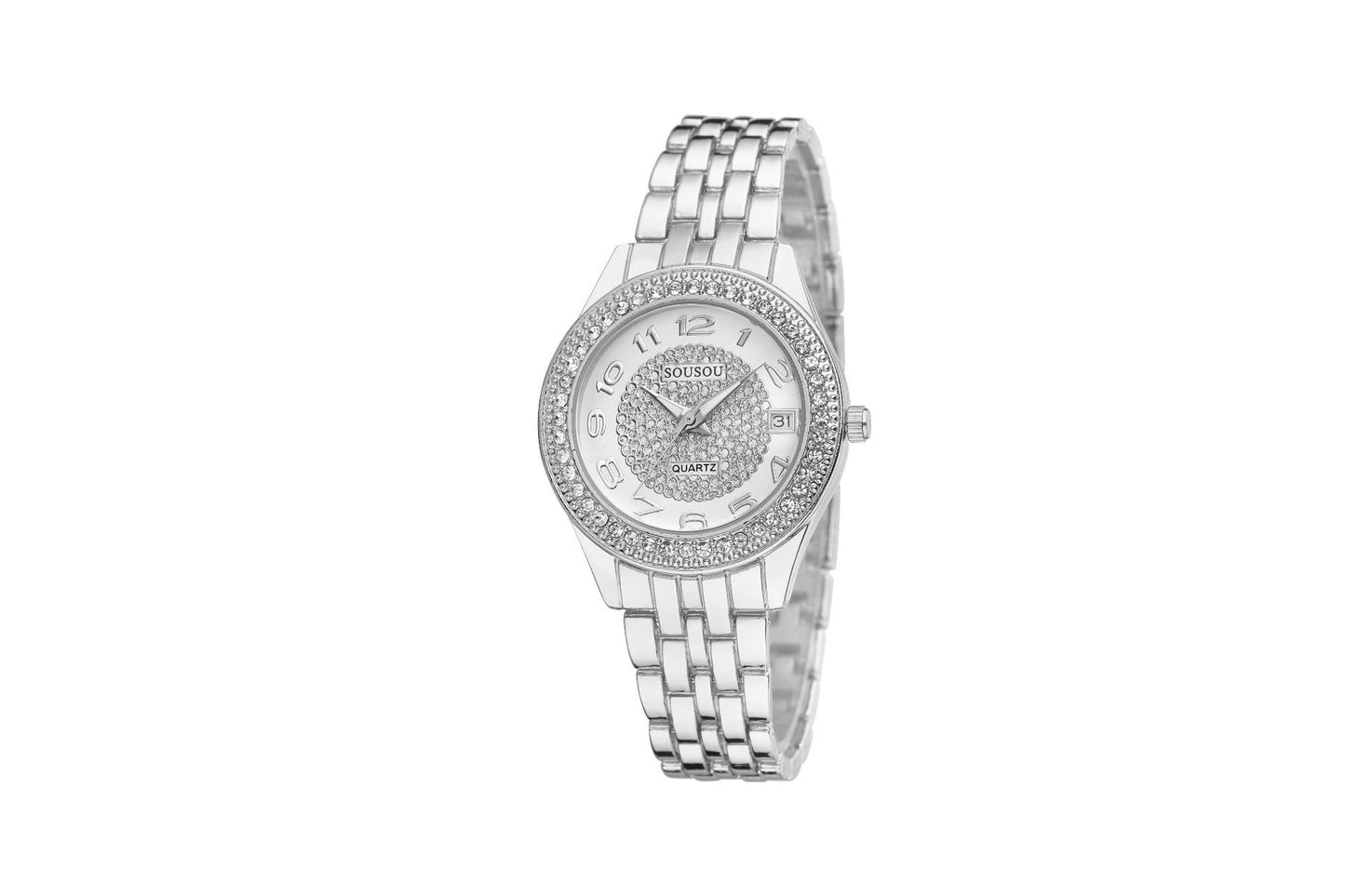 Women's Quartz Watch With Stainless Steel Strap And Horseshoe Buckle, Featuring Tempered Glass Mirror And Pointer Display