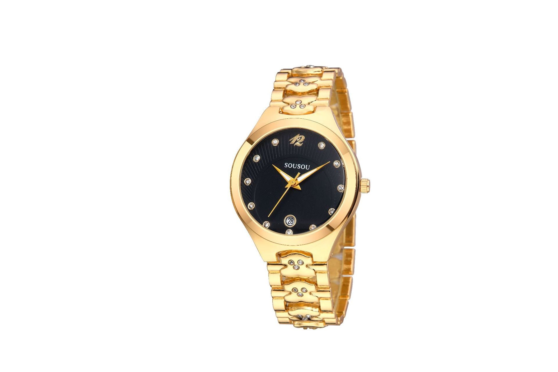 Women's Quartz Watch With Stainless Steel Strap And Buckle, Featuring Tempered Glass Mirror And Pointer Display