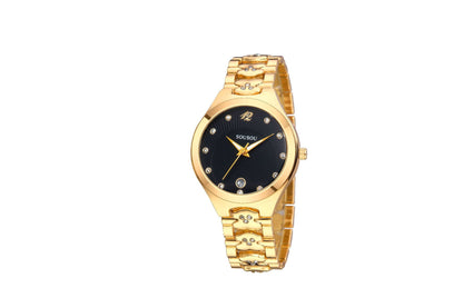 Women's Quartz Watch With Stainless Steel Strap And Buckle, Featuring Tempered Glass Mirror And Pointer Display