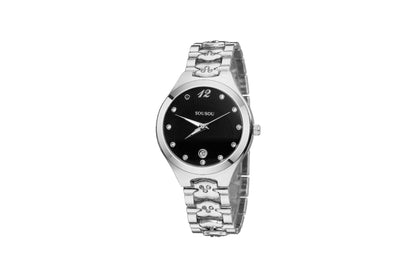Women's Quartz Watch With Stainless Steel Strap And Buckle, Featuring Tempered Glass Mirror And Pointer Display