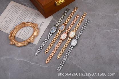 Women's Quartz Watch With Stainless Steel Strap And Buckle, Featuring Tempered Glass Mirror And Pointer Display
