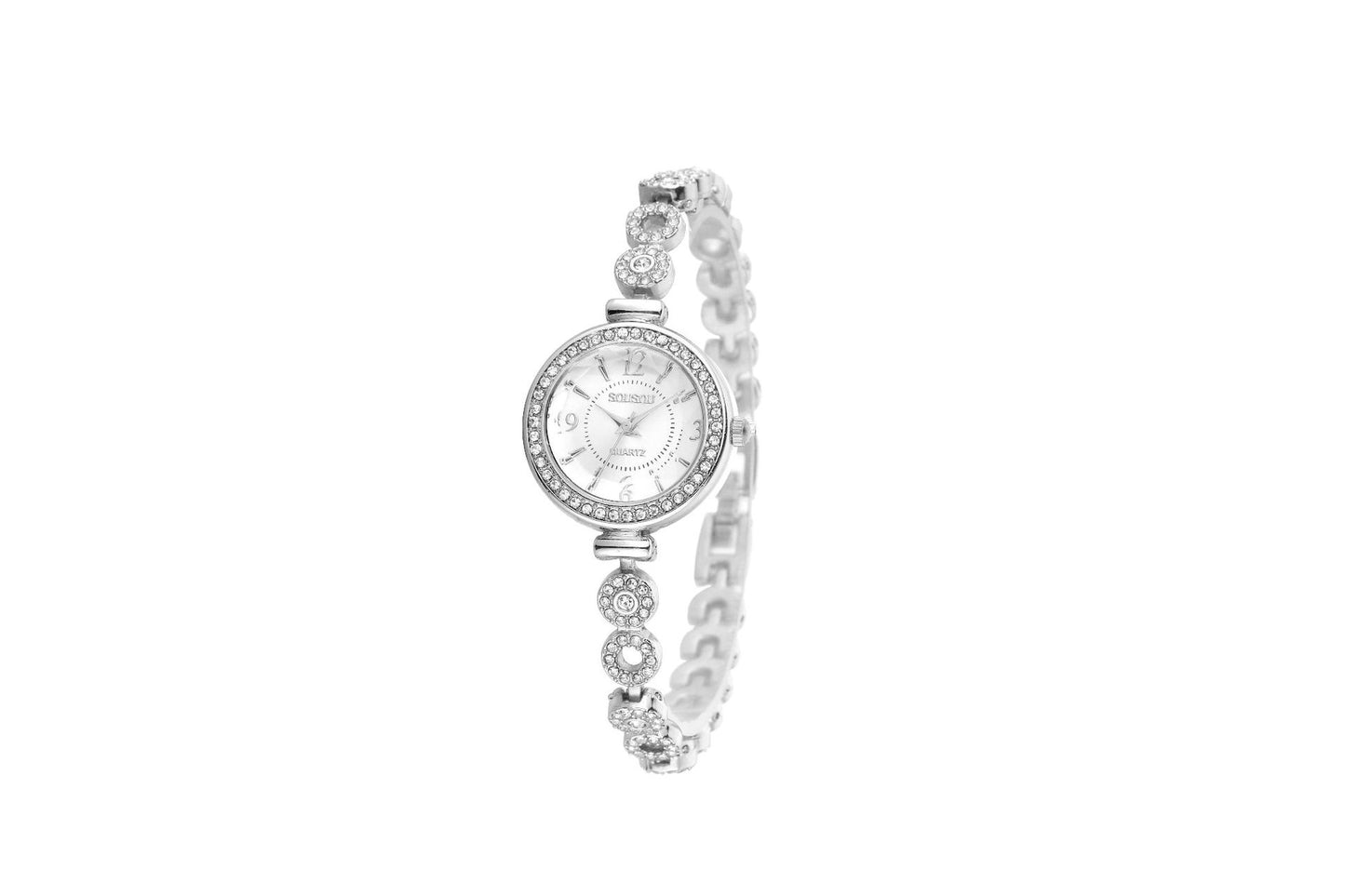Women's Quartz Watch With Stainless Steel Strap And Buckle, Featuring Tempered Glass Mirror And Pointer Display