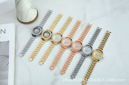 Women's Quartz Watch With Stainless Steel Strap And Horseshoe Buckle, Featuring Tempered Glass Mirror And Pointer Display