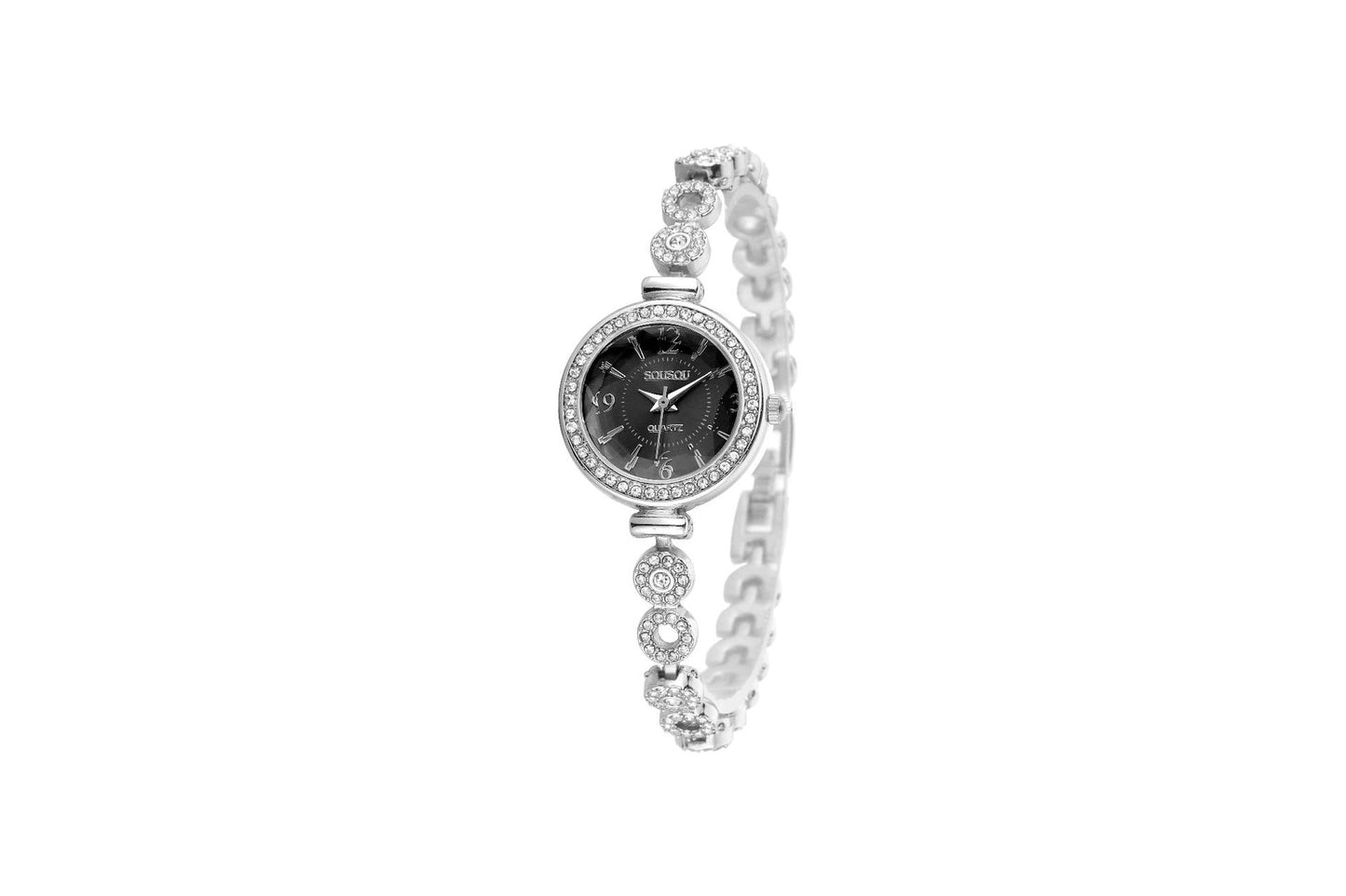 Women's Quartz Watch With Stainless Steel Strap And Buckle, Featuring Tempered Glass Mirror And Pointer Display