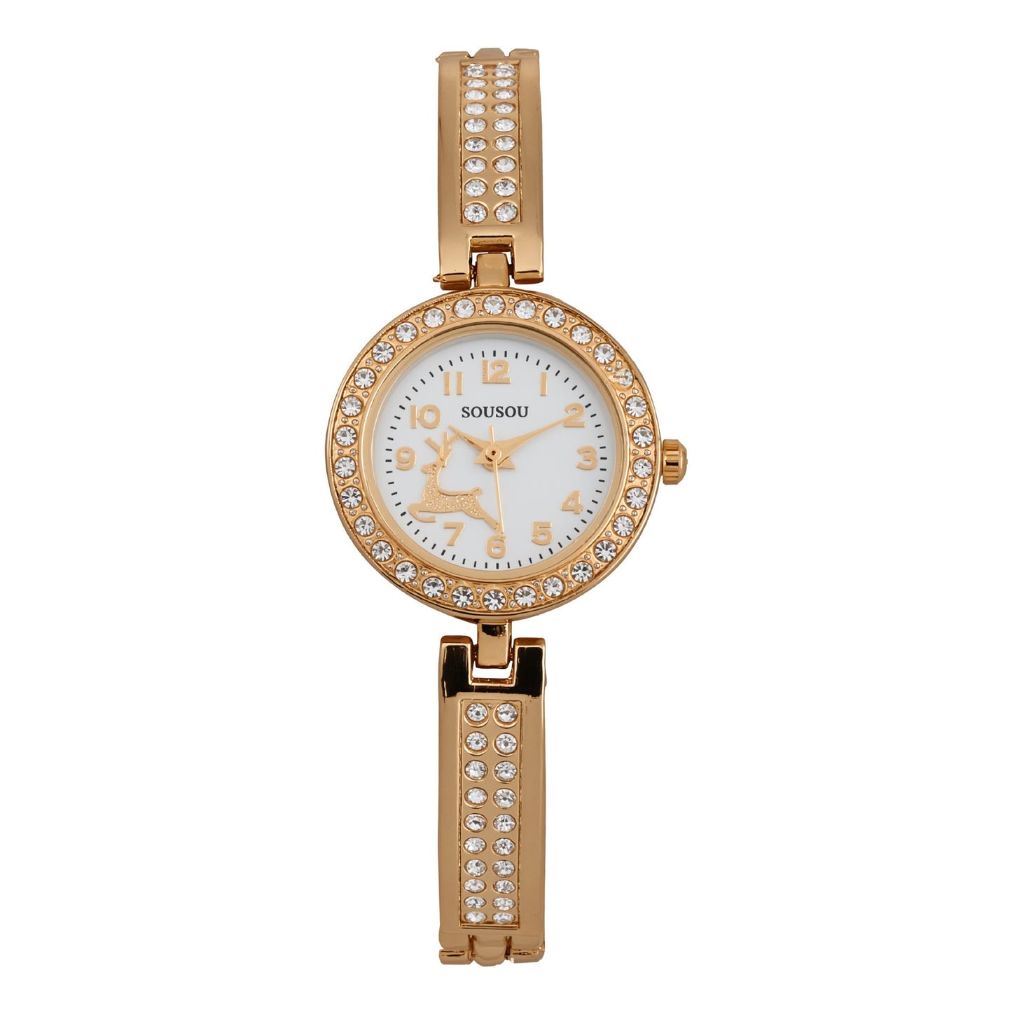 Women’s Quartz Watch With Stainless Steel Strap And Buckle, Featuring Tempered Glass Mirror And Pointer Display