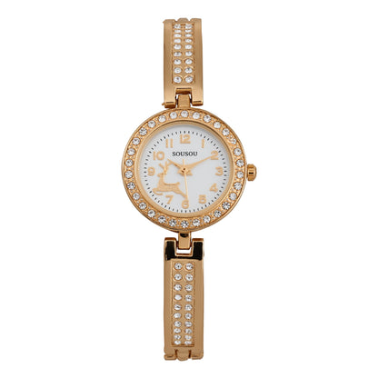 Women’s Quartz Watch With Stainless Steel Strap And Buckle, Featuring Tempered Glass Mirror And Pointer Display