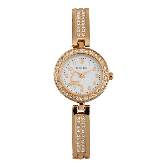 Women’s Quartz Watch With Stainless Steel Strap And Buckle, Featuring Tempered Glass Mirror And Pointer Display
