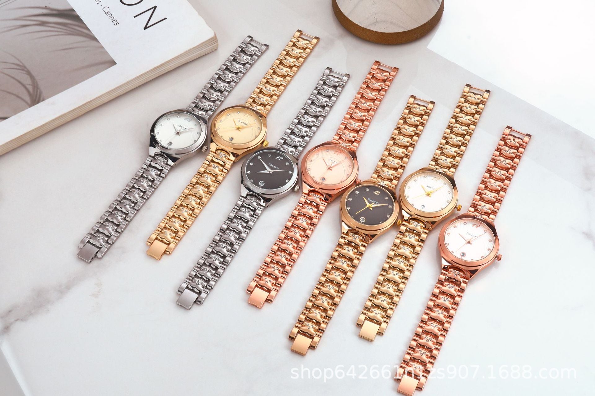 Women's Quartz Watch With Stainless Steel Strap And Buckle, Featuring Tempered Glass Mirror And Pointer Display
