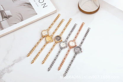 Women's Quartz Watch With Stainless Steel Strap And Buckle, Featuring Tempered Glass Mirror And Pointer Display