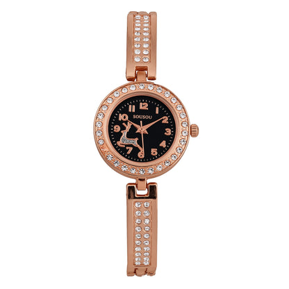 Women’s Quartz Watch With Stainless Steel Strap And Buckle, Featuring Tempered Glass Mirror And Pointer Display