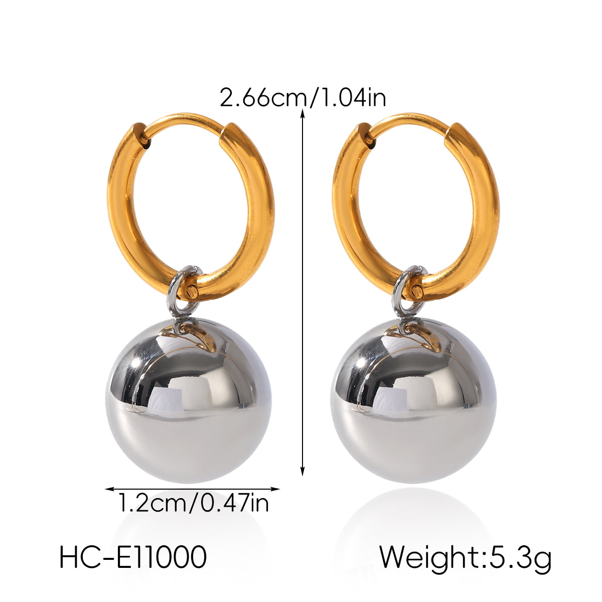 IG Style Ball Stud Earrings For Women In 304 Stainless Steel With 18K Real Gold Plated And Pearl Inlay