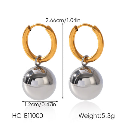 IG Style Ball Stud Earrings For Women In 304 Stainless Steel With 18K Real Gold Plated And Pearl Inlay