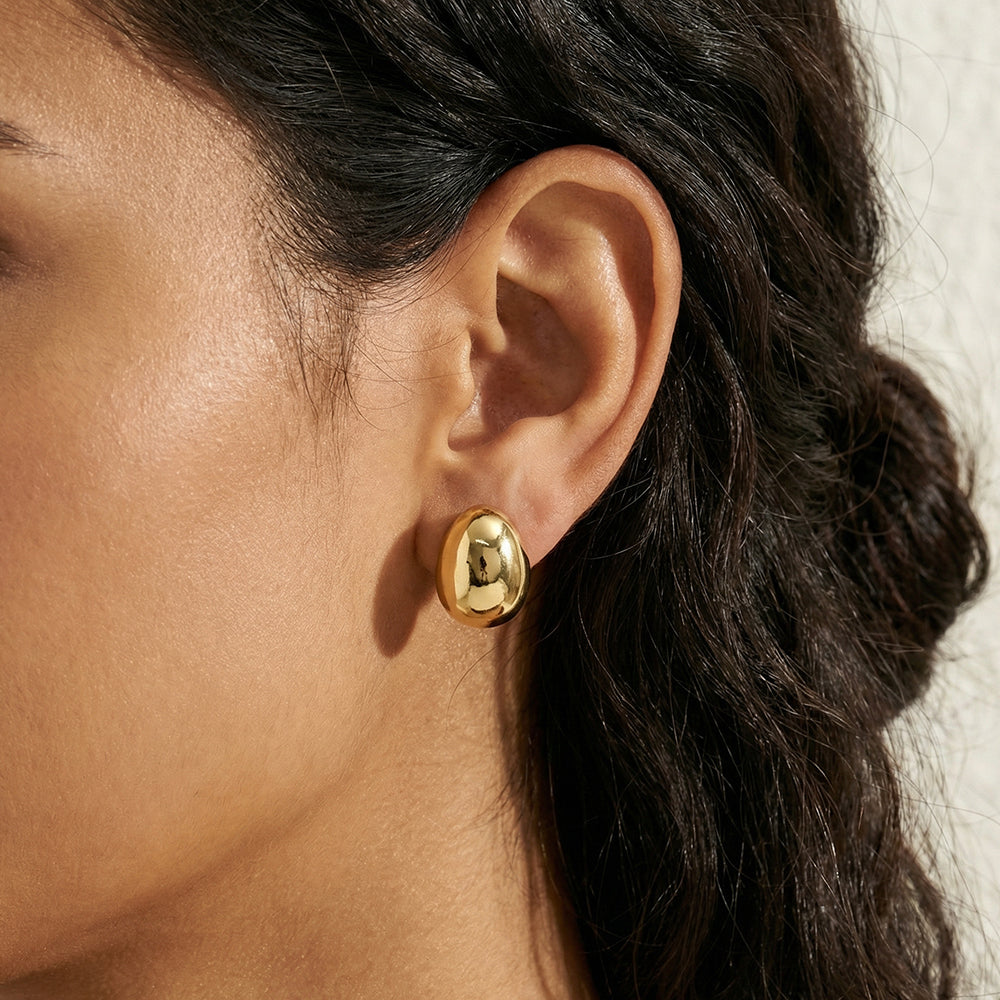 Polished Copper Semicircle Stud Earrings For Women With Real Gold Plating In Casual Style