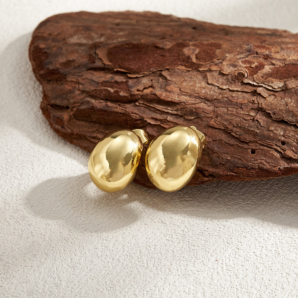 Polished Copper Semicircle Stud Earrings For Women With Real Gold Plating In Casual Style