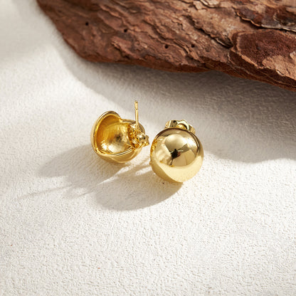 Polished Copper Semicircle Stud Earrings For Women With Real Gold Plating In Casual Style