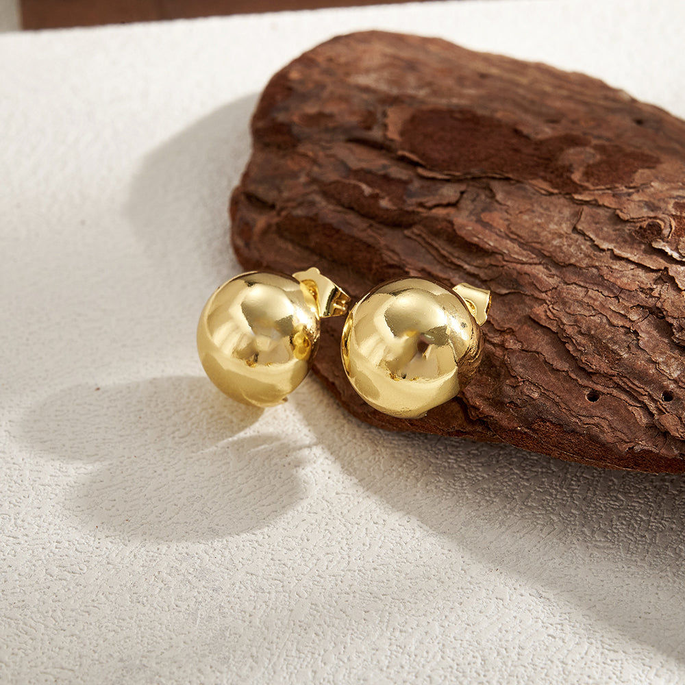 Polished Copper Semicircle Stud Earrings For Women With Real Gold Plating In Casual Style
