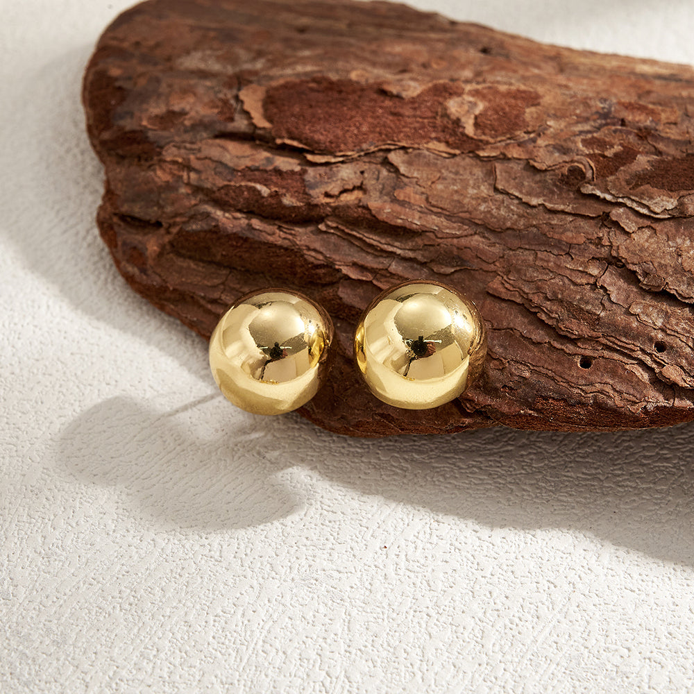 Polished Copper Semicircle Stud Earrings For Women With Real Gold Plating In Casual Style