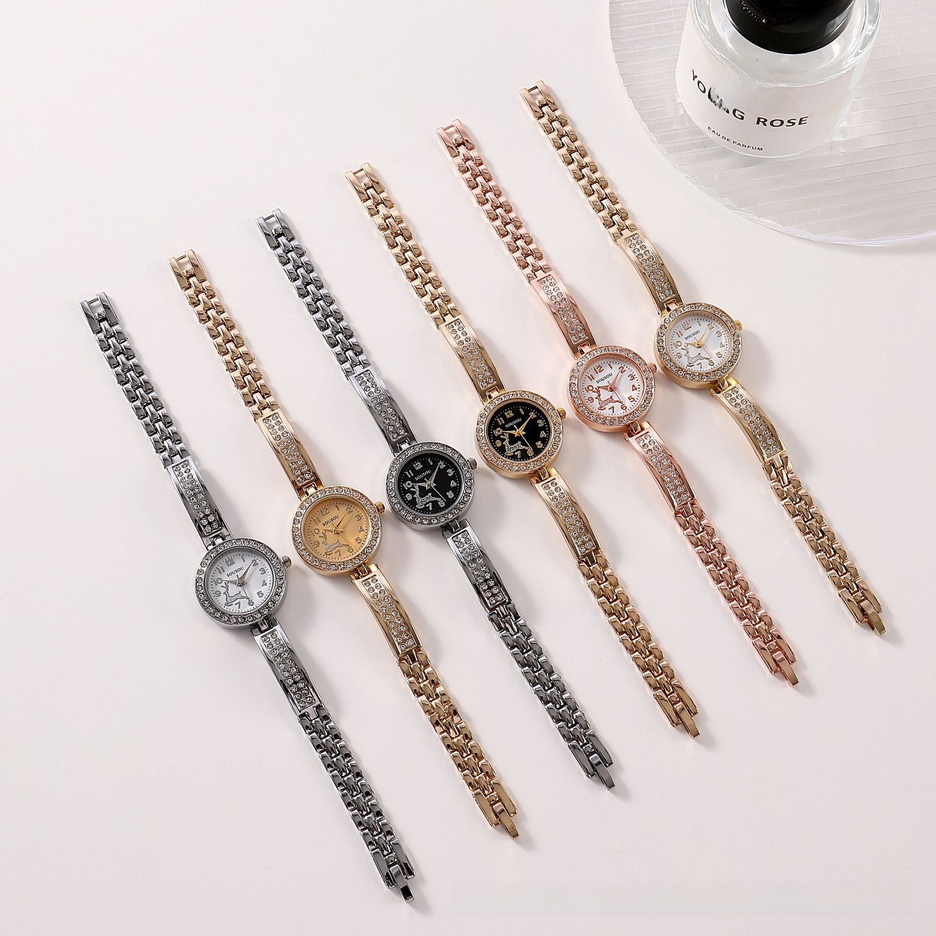 Women’s Quartz Watch With Stainless Steel Strap And Buckle, Featuring Tempered Glass Mirror And Pointer Display