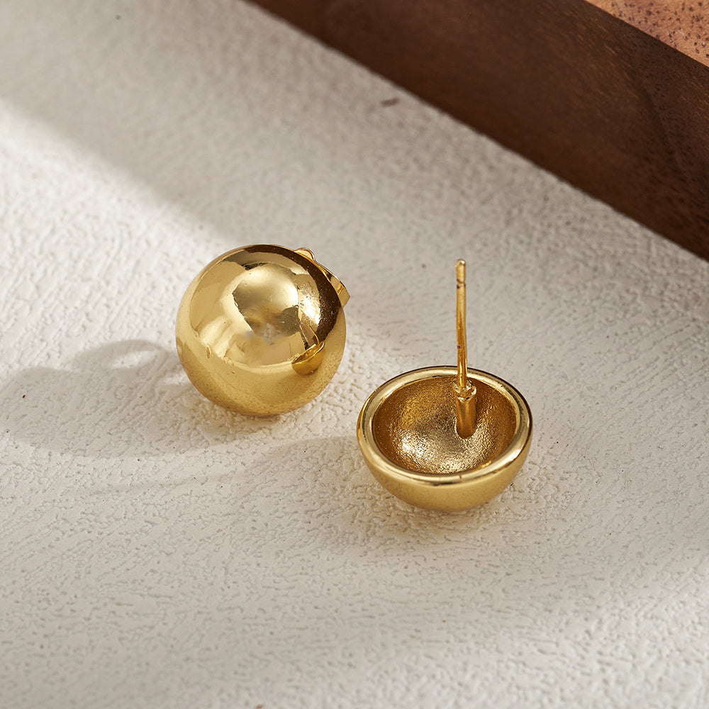 Polished Copper Semicircle Stud Earrings For Women With Real Gold Plating In Casual Style