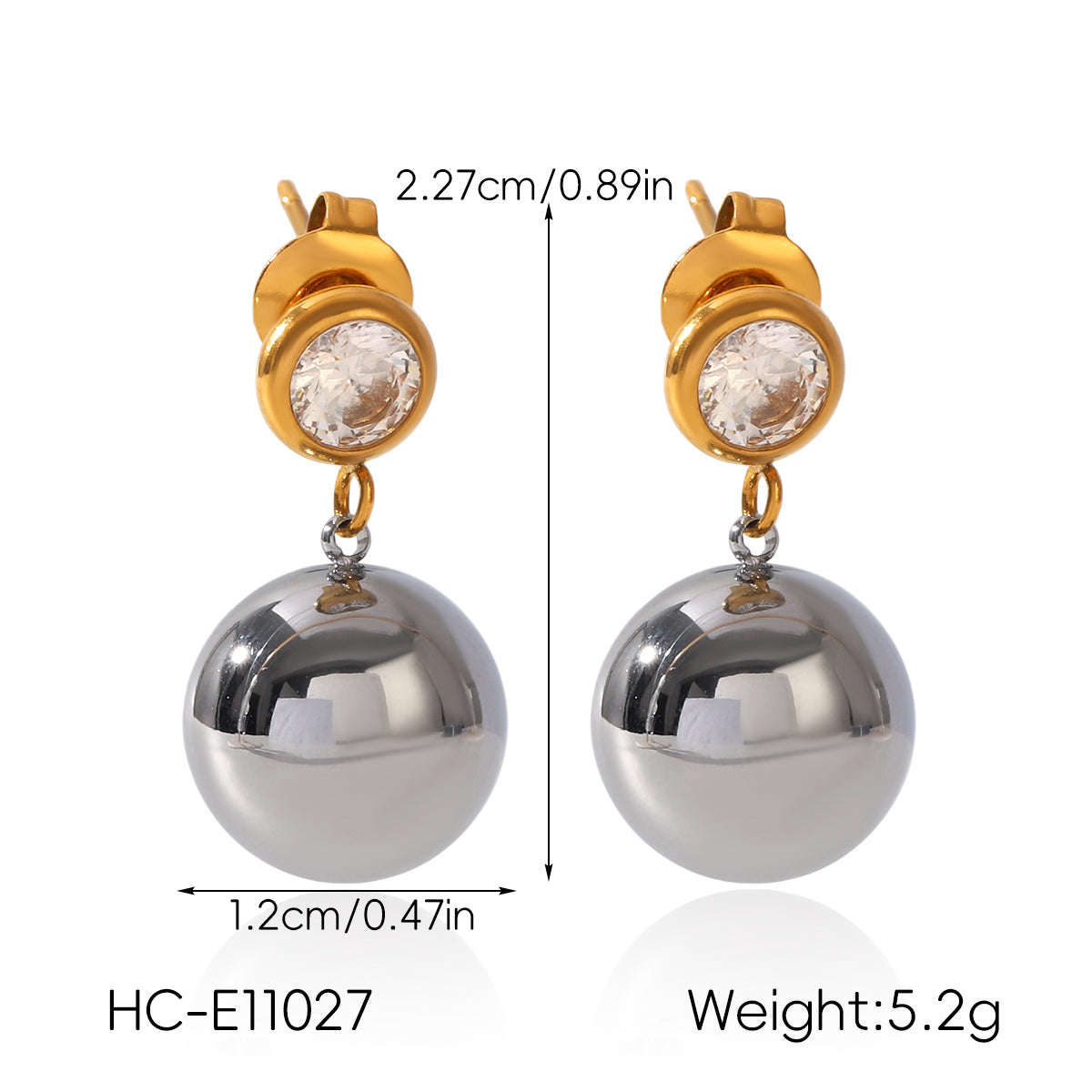 IG Style Ball Stud Earrings For Women In 304 Stainless Steel With 18K Real Gold Plated And Pearl Inlay