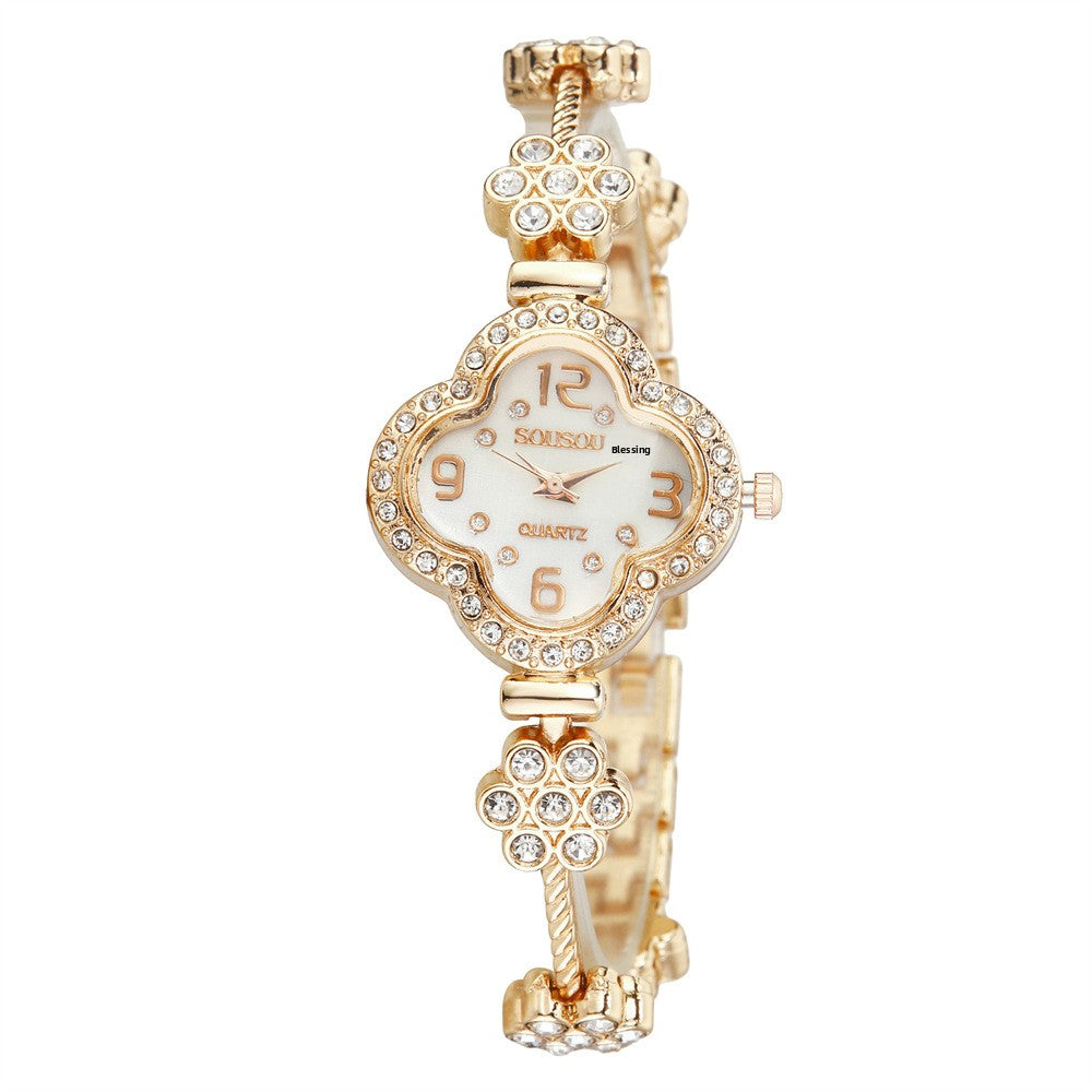 Quartz Watch For Women With Stainless Steel Strap And Jewelry Buckle, Featuring Ordinary Glass Mirror And Pointer Display