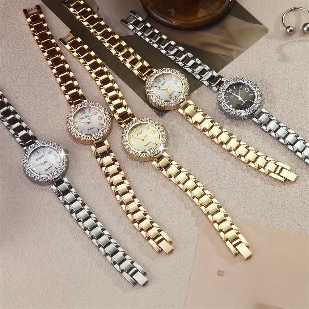 Women's Quartz Watch With Stainless Steel Strap And Jewelry Buckle, Featuring Ordinary Glass Mirror And Pointer Display