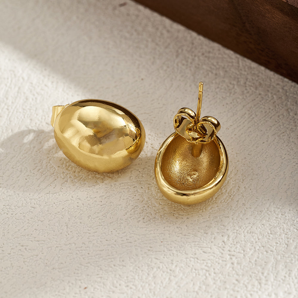 Polished Copper Semicircle Stud Earrings For Women With Real Gold Plating In Casual Style