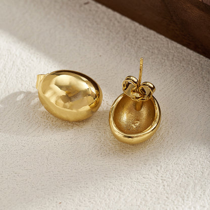 Polished Copper Semicircle Stud Earrings For Women With Real Gold Plating In Casual Style