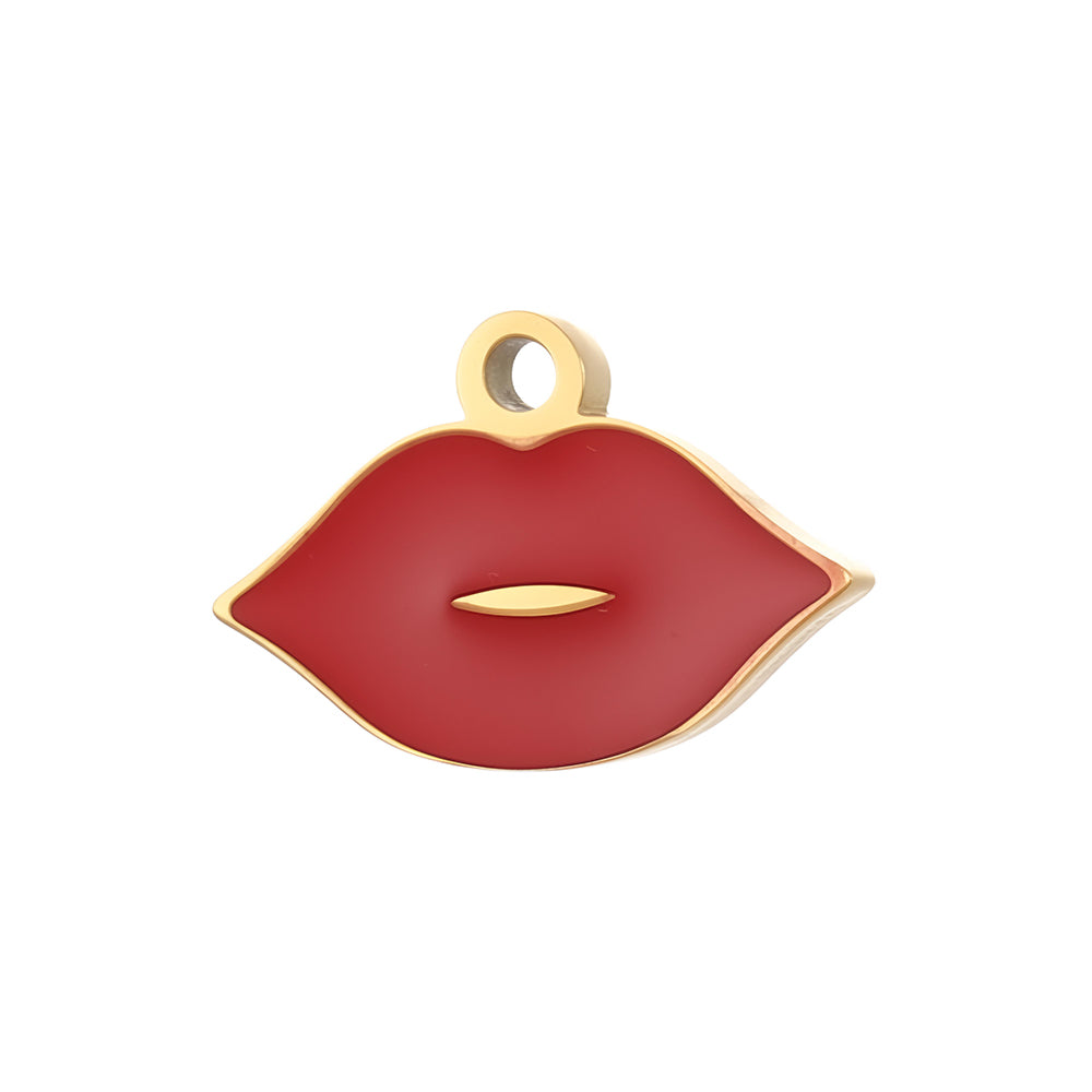 Lips Pendant In 304 Stainless Steel With 14K Real Gold Plated PVD Coating 0.03µm Thickness Featuring Enamel Process, 1 Piece