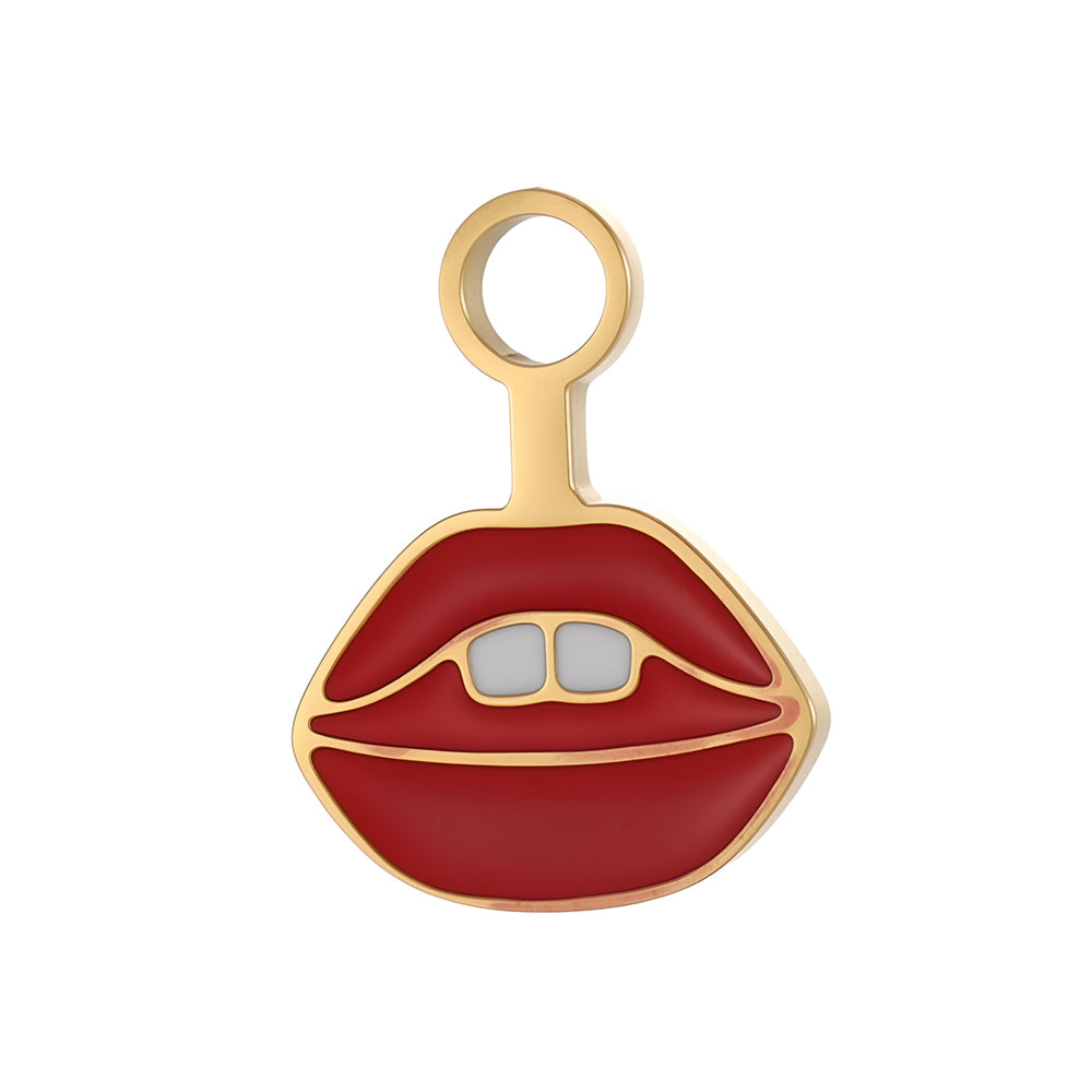 Lips Pendant In 304 Stainless Steel With 14K Real Gold Plated PVD Coating 0.03µm Thickness Featuring Enamel Process, 1 Piece