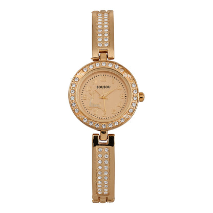 Women’s Quartz Watch With Stainless Steel Strap And Buckle, Featuring Tempered Glass Mirror And Pointer Display