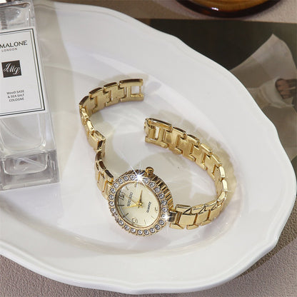 Women's Quartz Watch With Stainless Steel Strap And Jewelry Buckle, Featuring Ordinary Glass Mirror And Pointer Display