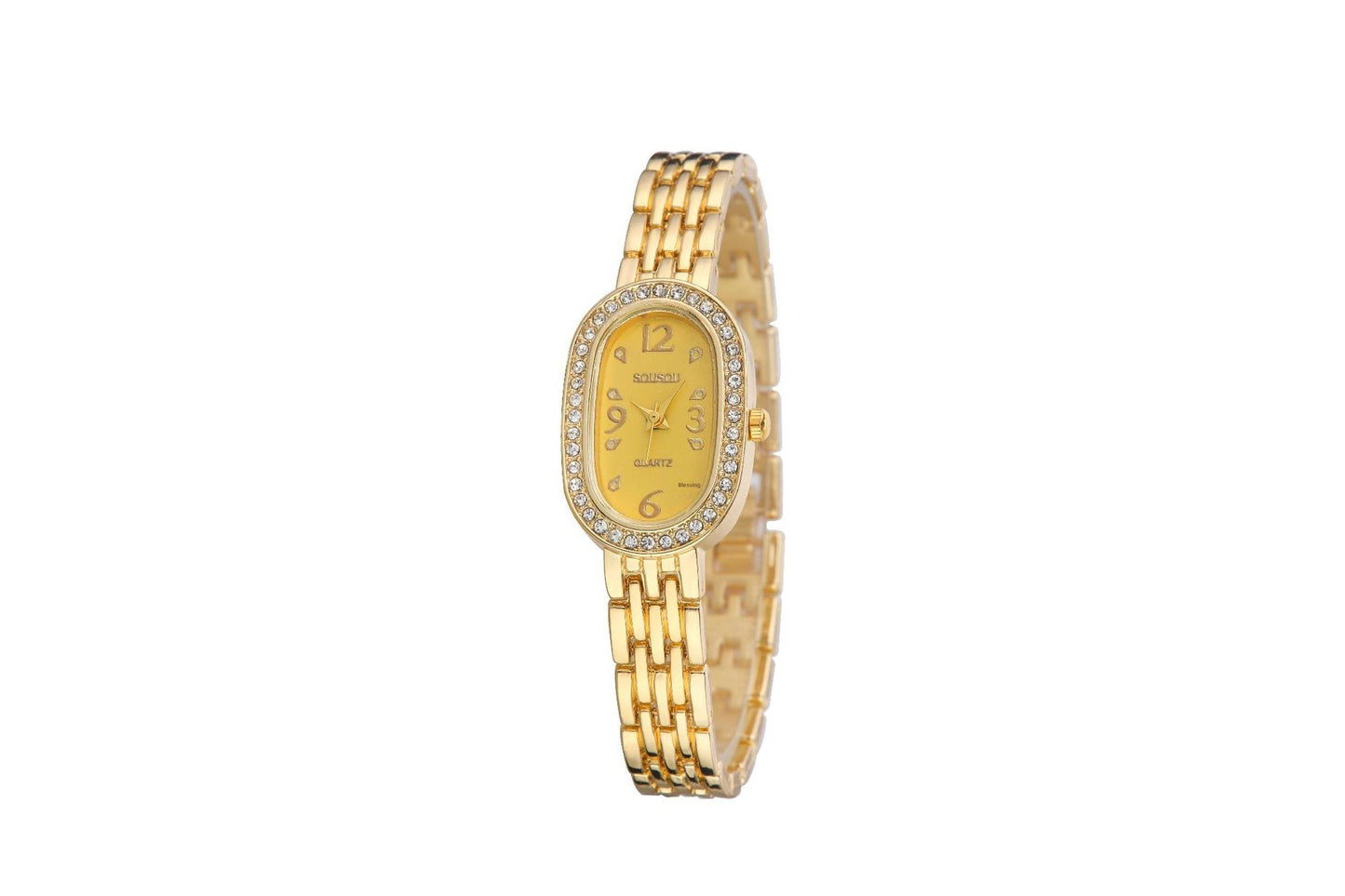 Women's Quartz Watch With Stainless Steel Strap And Buckle, Featuring Tempered Glass Mirror And Pointer Display