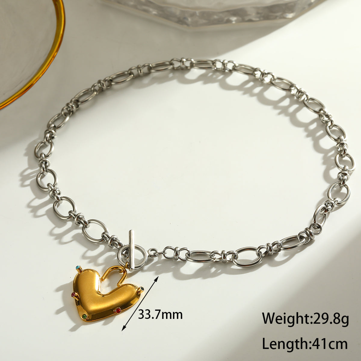 Heart Shape Pendant Necklace For Women In 304 Stainless Steel With 18K Real Gold Plated And Rhinestones, Perfect For Valentine's Day