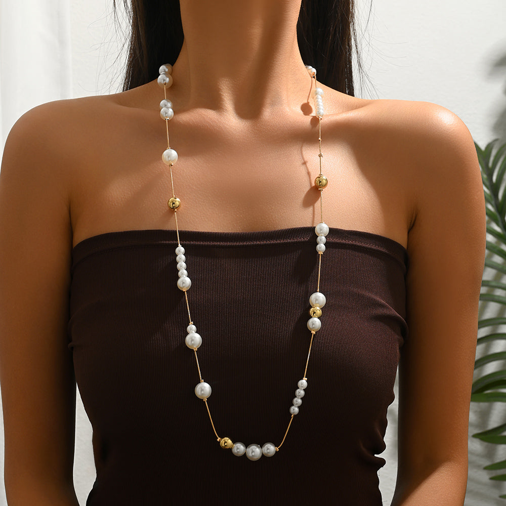 For Women Casual IG Style Beaded Chain Necklace Featuring Imitation Pearl Beading