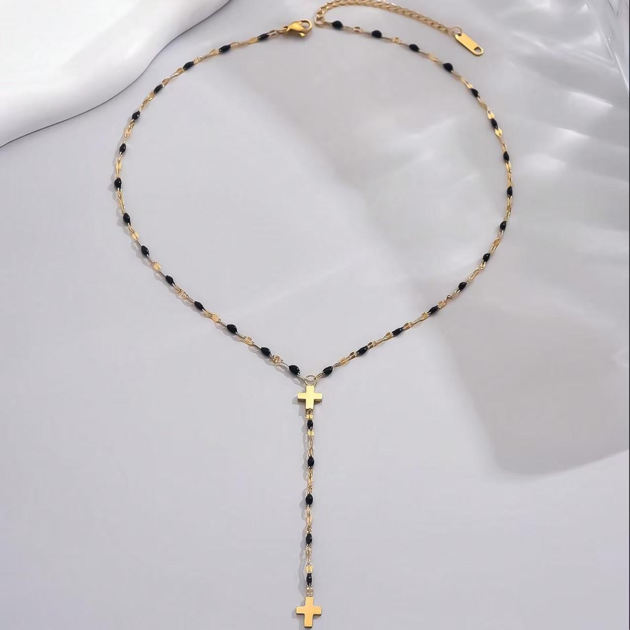Geometric Y-Necklace Lariat Necklace For Women In Hip-Hop Style With 304 Stainless Steel And 18K Real Gold Plated Lip Chain