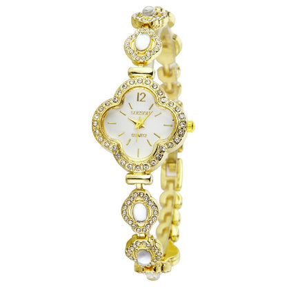 Women’s Quartz Watch With Stainless Steel Strap And Jewelry Buckle, Featuring Ordinary Glass Mirror And Pointer Display