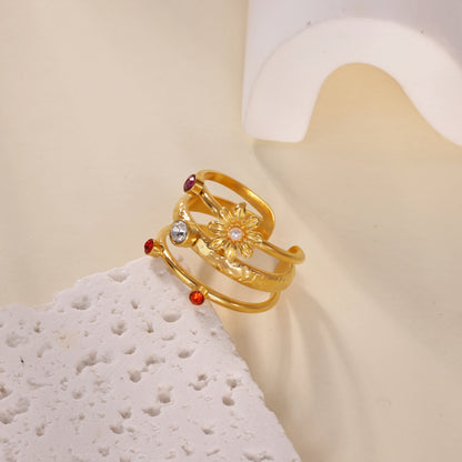 Devil's Eye Ring For Women In 304 Stainless Steel With Electroplated 18K Real Gold Plated And Zircon Inlay