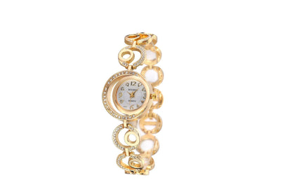 Women's Quartz Watch With Stainless Steel Strap And Buckle, Featuring Tempered Glass Round Dial With Pointer Display