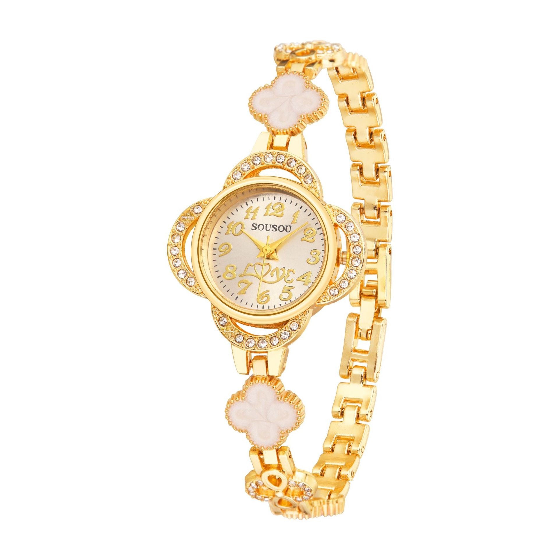 Women's Quartz Watch With Stainless Steel Strap And Buckle, Featuring Tempered Glass Mirror And Pointer+Number Display